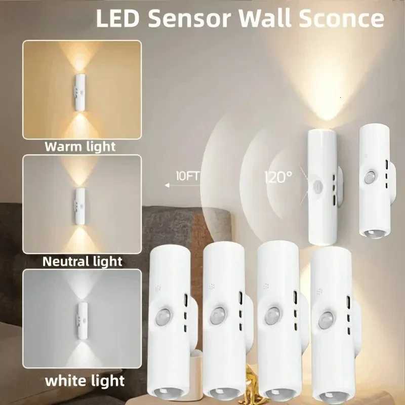 1/2/4Pcs LED Motion Sensor Wall Light USB Rechargeable Night Light Dimmable for Stairs Bedroom Hallway Christmas Gift M251126