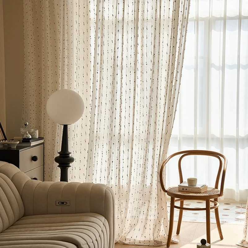 Christmas Vintage linen transparent curtain with rainbow jelly bean - rod bag design easy tohang very suitable for bedroom living room Y251126