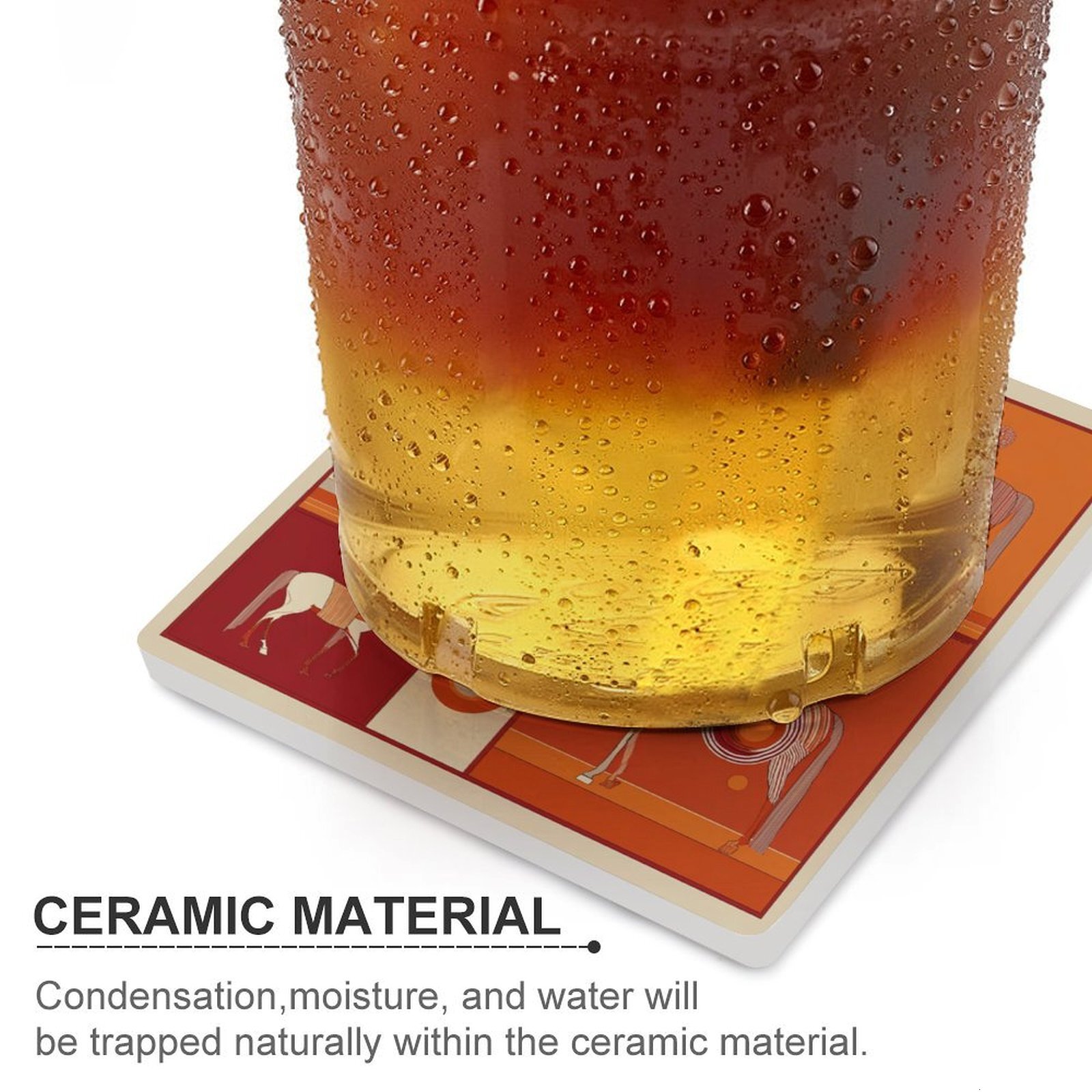 Custom H Designer Coasters Set of 6 Coasters for Drinks Luxury Horse Ceramic Drink Coaster for Tabletop Protection Coffee Table Decor Ideal for Warmin