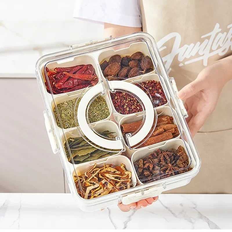 Divided Plate with Lid Food Storage Box Snack Box 4/8 Grid Snack Box Fruit Storage Box for Refrigerator Vegetable Fruit Y251126