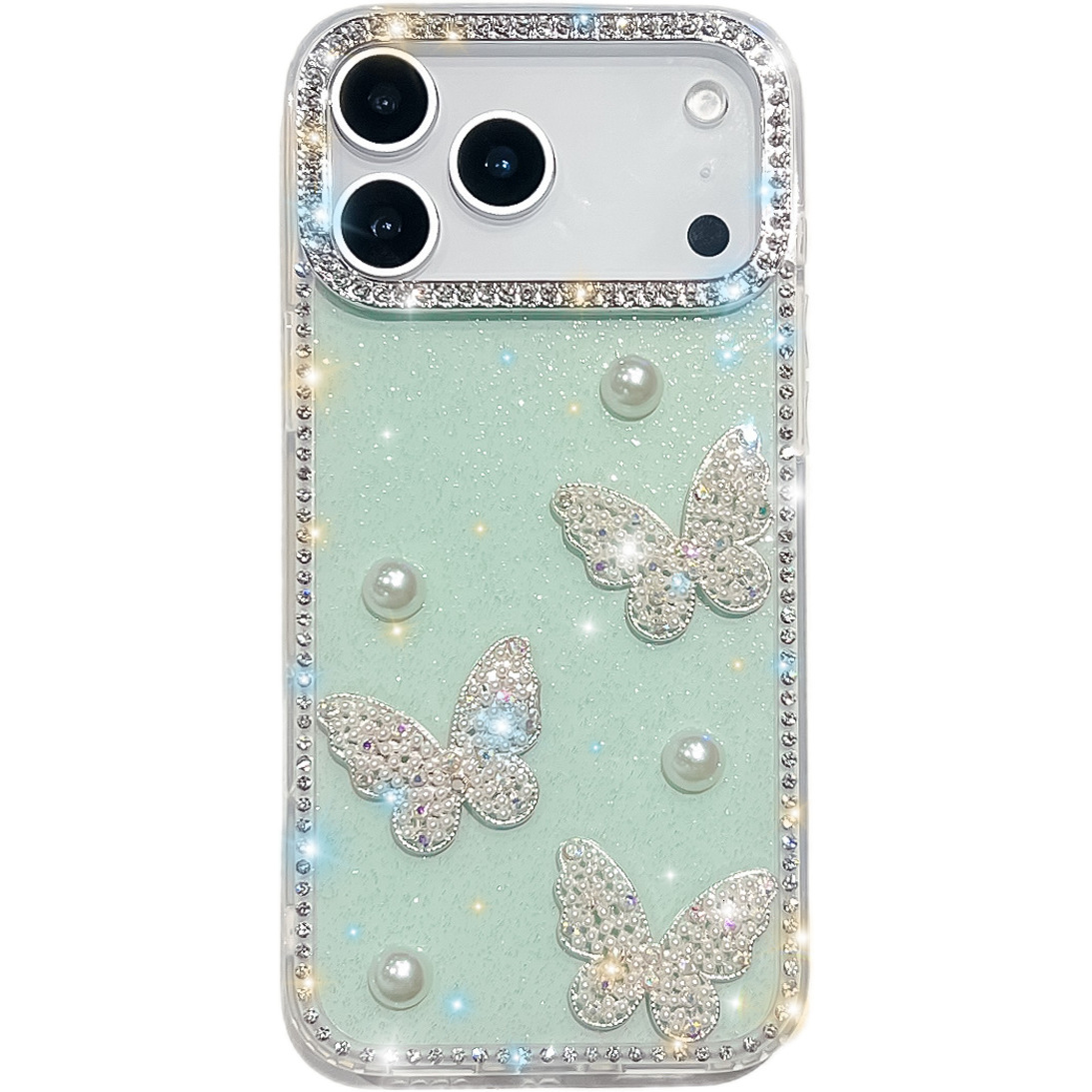 Pearl Butterfly Phone Case Compatible with iPhone 17 Pro Max Shockproof Protective Case iPhone 16/15 Pro