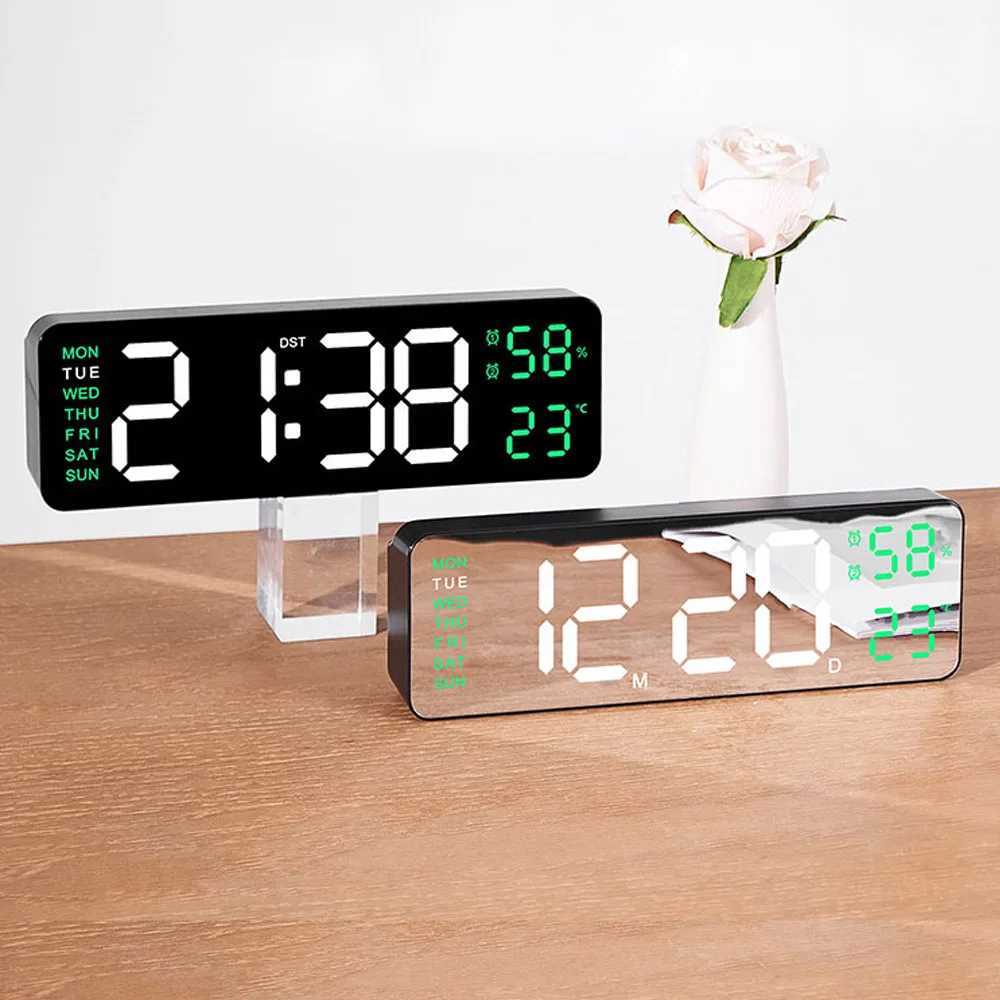 Digital LED Alarm Clock with CalendarTemperature and Humidity Acrylic or Mirror Surface Selectable Desk Clock or Wall Hanging C251126
