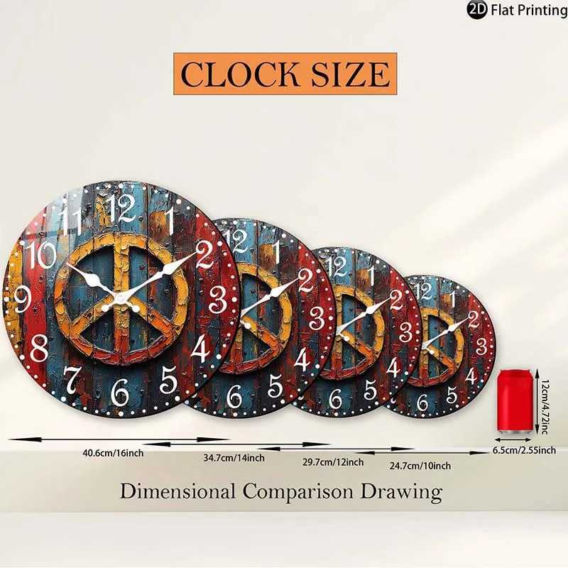 Wooden Silent Wall Clock Abstract peace symbol art Quartz Analog Clock FarmhouseOffice Idea Christmas Halloween C251126