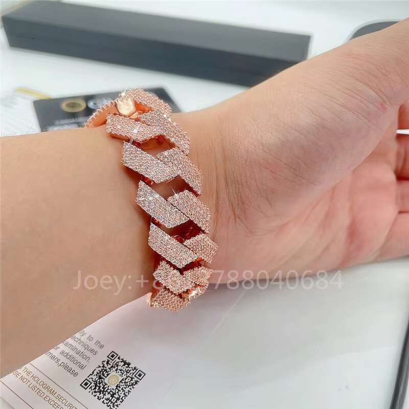 Trendy Fashion Design S925 Silver Gold Plated VVS Moissanite Diamond Cuban Link Chain Bracelet