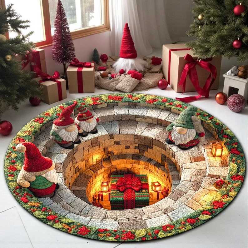 Christmas Santa Workshop 3D Printed Rug Cozy Holiday Illusion Carpet Santa and Elves Floor Mat Christmas Living Room DecorM251126