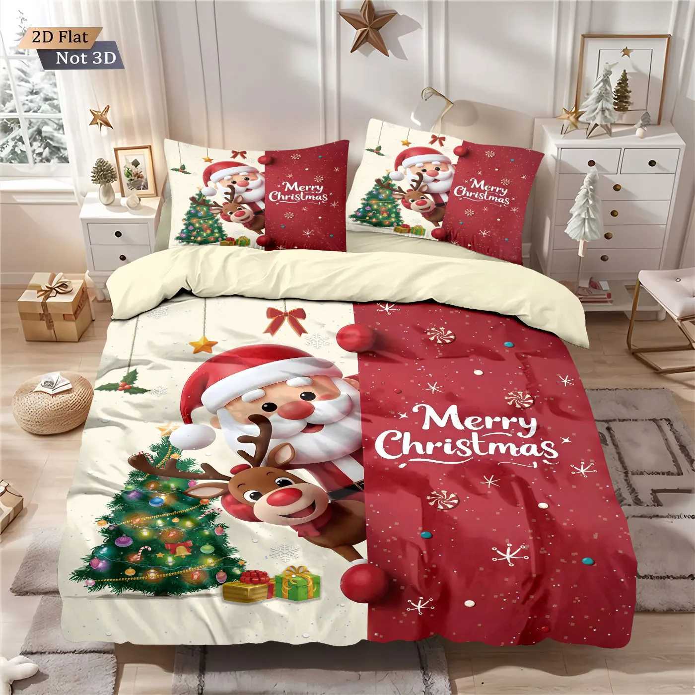 Christmas 3pc Merry Christmas Cartoon Santa Claus Printed Chipless Quilt Set Multi Size Bedrooms Dormitory Bedding Holiday Decoration Y251126