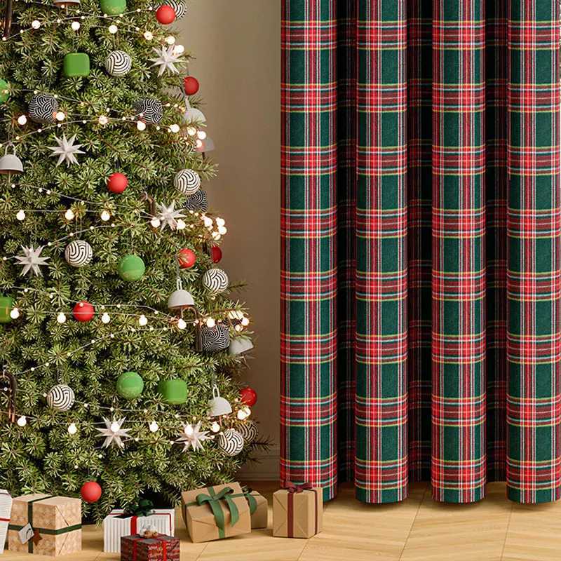 Christmas 1/2 Panels Christmas line grid curtain suitable for living room and bedroom decoration Y251126
