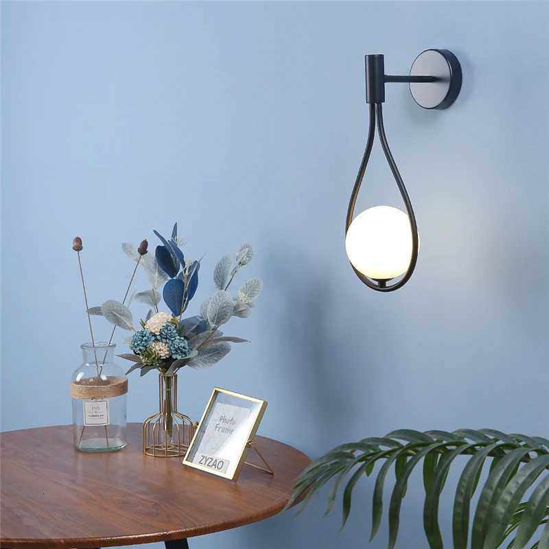 Nordic Simple Glass Ball Wall Lamps Modern Iron Water Drop Wall Lamp LED Decorative Lighting Fixtures of Living Room Bedroom G9 M251126