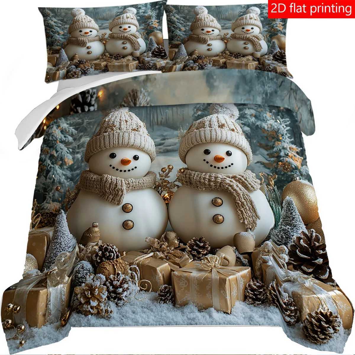 Christmas 3PCS Christmas Snowman Pattern Printed Quilt Cover set high-definition printed bedding set 1 quilt cover 2 pillowcases withou Y251126