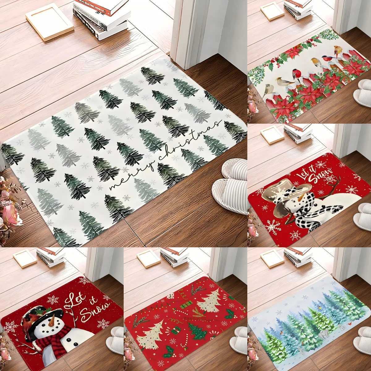 Winter Christmas tree Snowman Doormat Non-Slip Entrance Doormat Home Decor Carpet for Living Room Rugs Bathroom Floor RugM251126