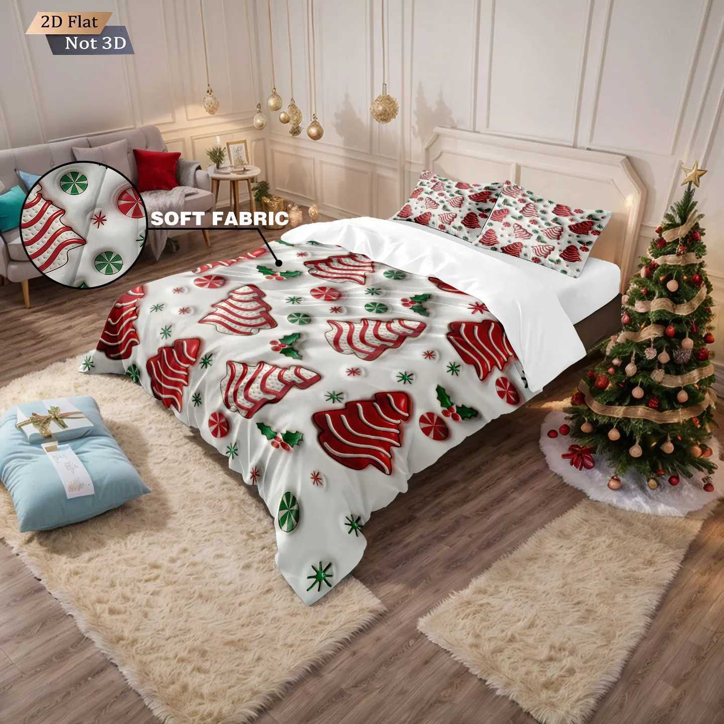 Christmas 3pcs red Christmas tree printed coreless bedding set comfortable multi size bedroom and dormitory duvet covers machine washable Y251126