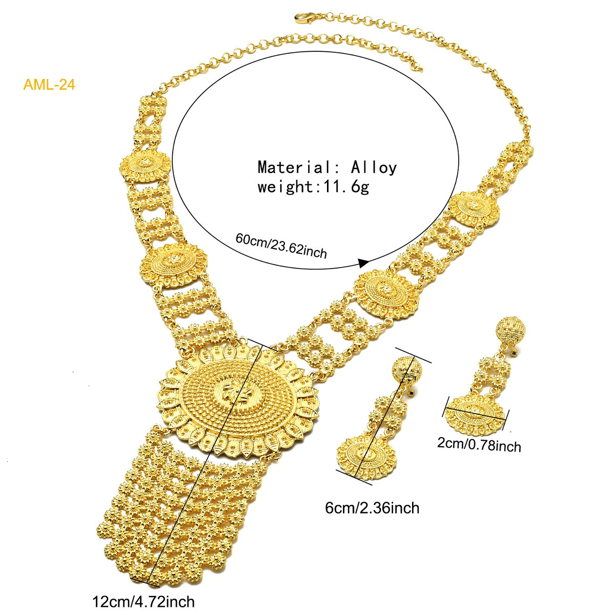 ANIID Indian Fashion 24k Gold Color Charm Necklace And Earrings Set African Wedding Jewelry Sets Bridal for Dubai Party Gifts w251121 - view 7