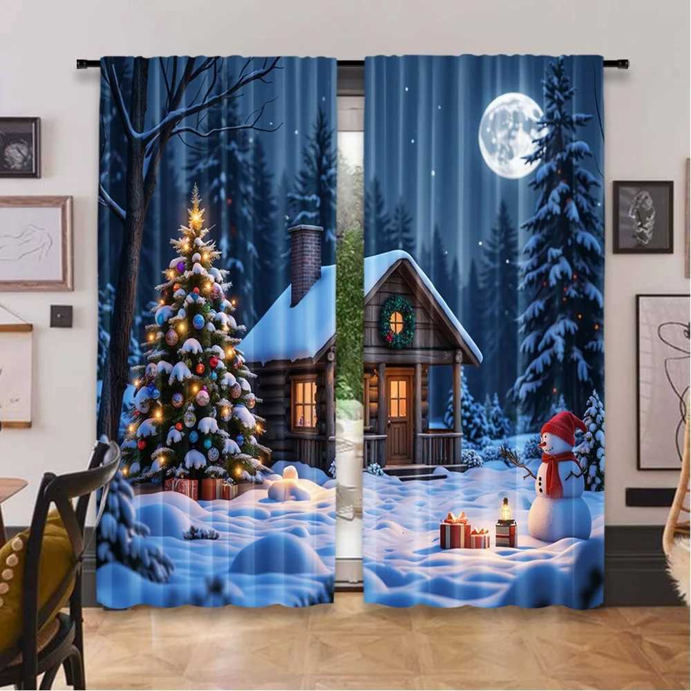 Curtain Christmas 2D flat printing 2pcs Christmas Classic Hot Curtains Holiday Snowman Digital Printed Polyester Drapes Durable Birthday Party Y251126