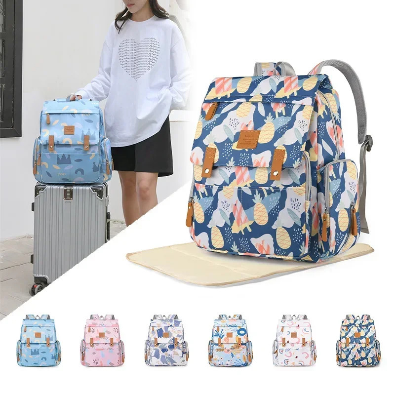 Mom bag nylon printing fashion multifunctional mom and baby walking travel large capacity urine 250414z