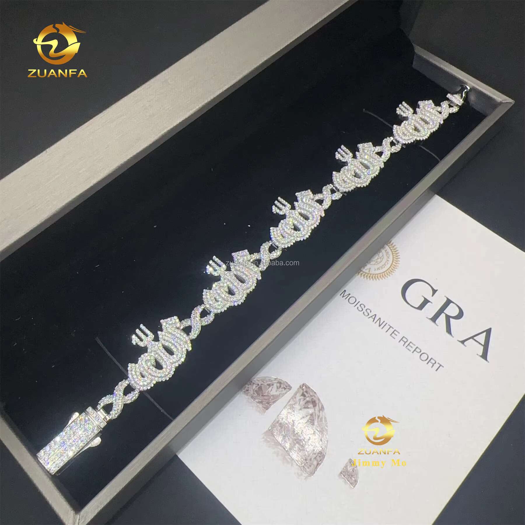Unique Design Fashion Style Customized S925 Silver Jewelry Iced Out Men VVS Moissanite Allah Miami Infinity Cuban Link Bracelet