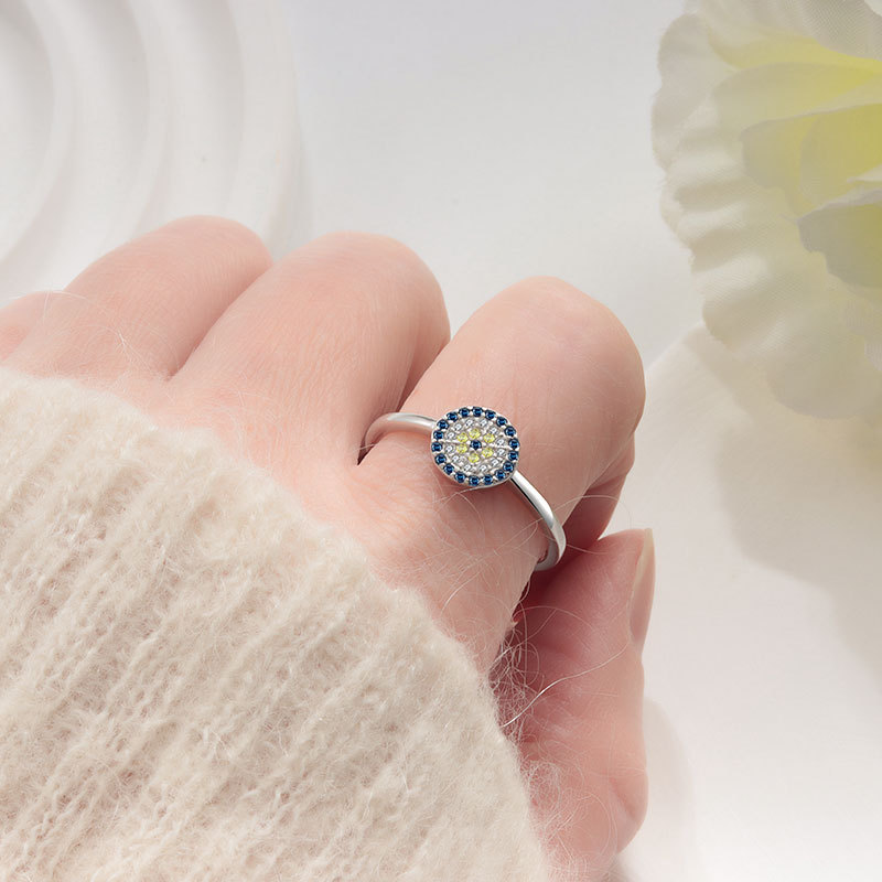 Lucky Blue Turkish Evil Eye Open Rings For Women Gold Color Colorful Enamel Heart Zircon Eye Finger Ring Vintage Gothic Jewelry High quality gold desi - view 5