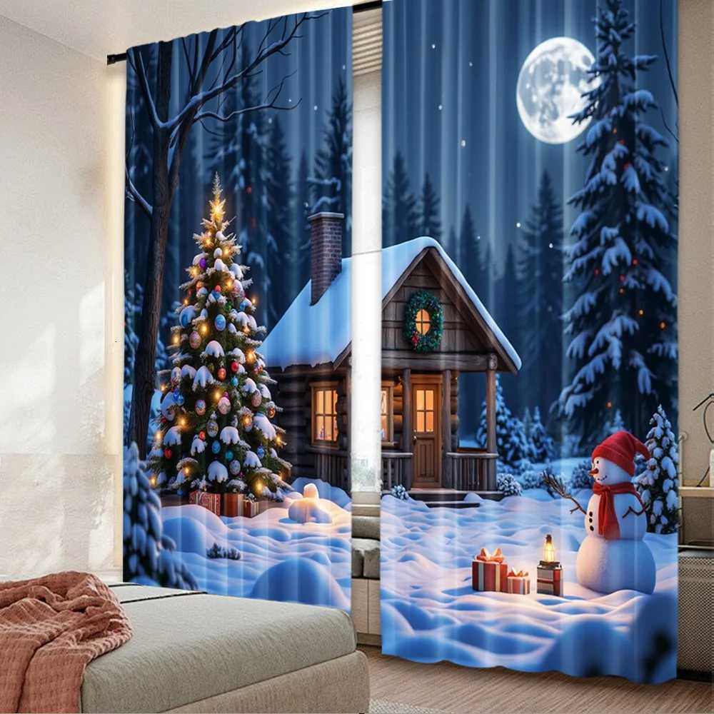 Curtain Christmas 2D flat printing 2pcs Christmas Classic Hot Curtains Holiday Snowman Digital Printed Polyester Drapes Durable Birthday Party Y251126