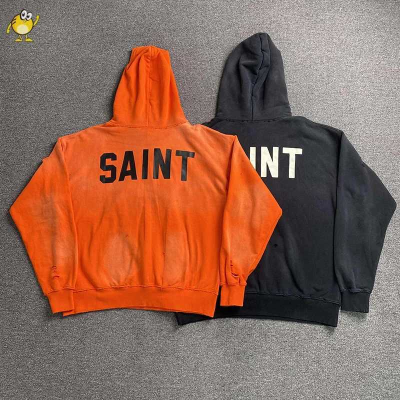Fashion Heavy Fabric Oversize SAINT Print Hoodies Men Woman Winter Vintage Washed Damaged Best Quality Pullover Sweatshirts Hooded Y251125