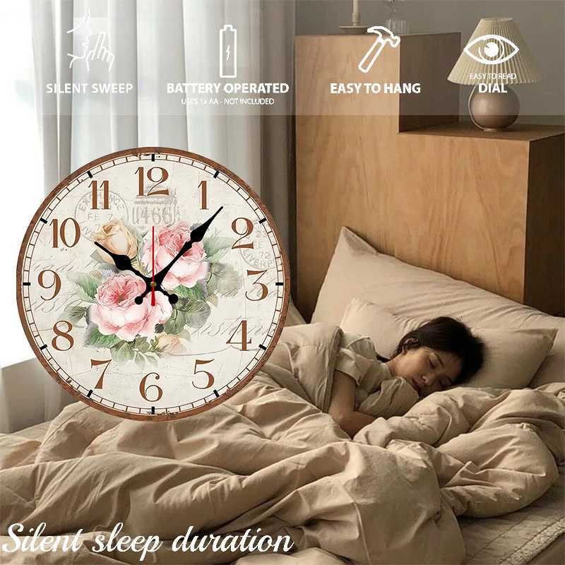 Antique Rose Wooden Round Silent Hanging Wall Clock Suitable For Living Room Office Study Room Bedroom Home Decoration C251126