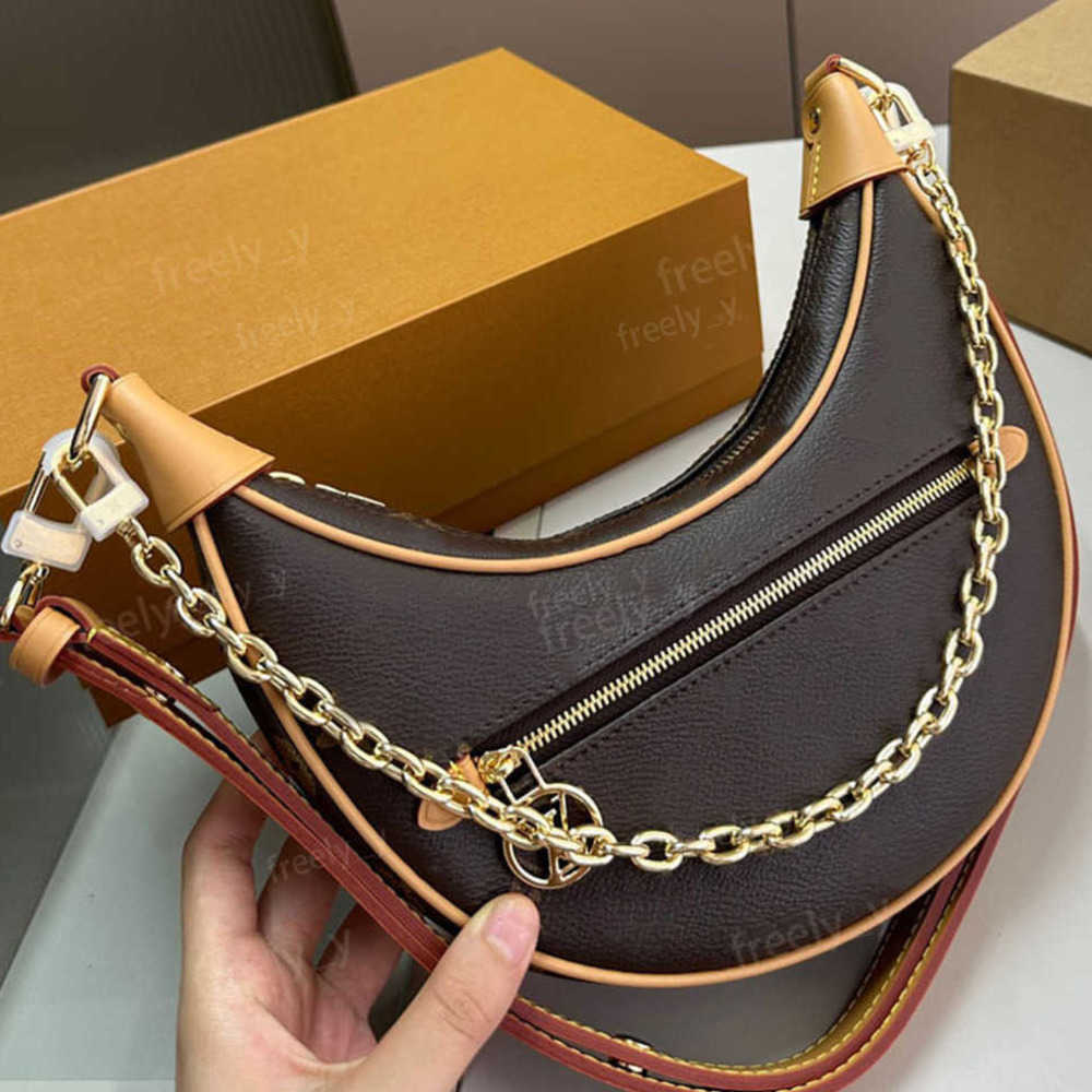 loop hobo bags Gold Chain Handbag Luxuries Designers bags Fashion Womens Coated Canvas Zipper Crossbody Shoulder Bag Crescent bottom handbags Moon purses AA