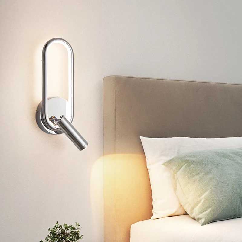 Wall Lamp with Spotlights 2023 New Minimalist Bedroom Bedside Reading Light Rotating Background Indoor Wall Light M251126