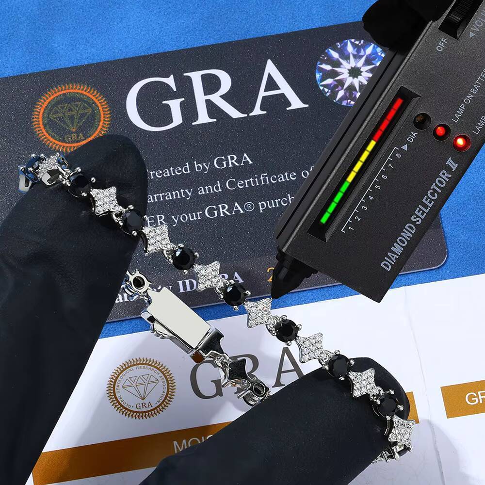 Wholesale Mens S925 Silver Moissanite 6mm Stars Tennis Chain Customizable Hip-Hop Fashion Bracelet for Europe US Cross-Border