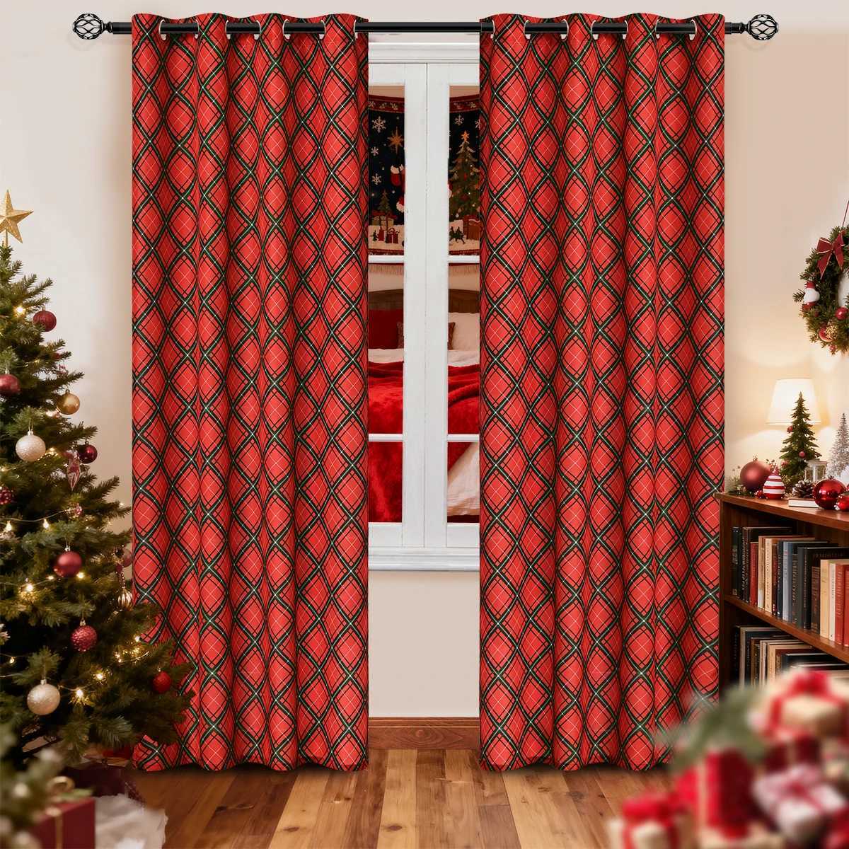 Curtain Christmas 2PCS Christmas Starry Sky Plaid Grommet Curtains Suitable for Christmas Holiday Decoration Y251126
