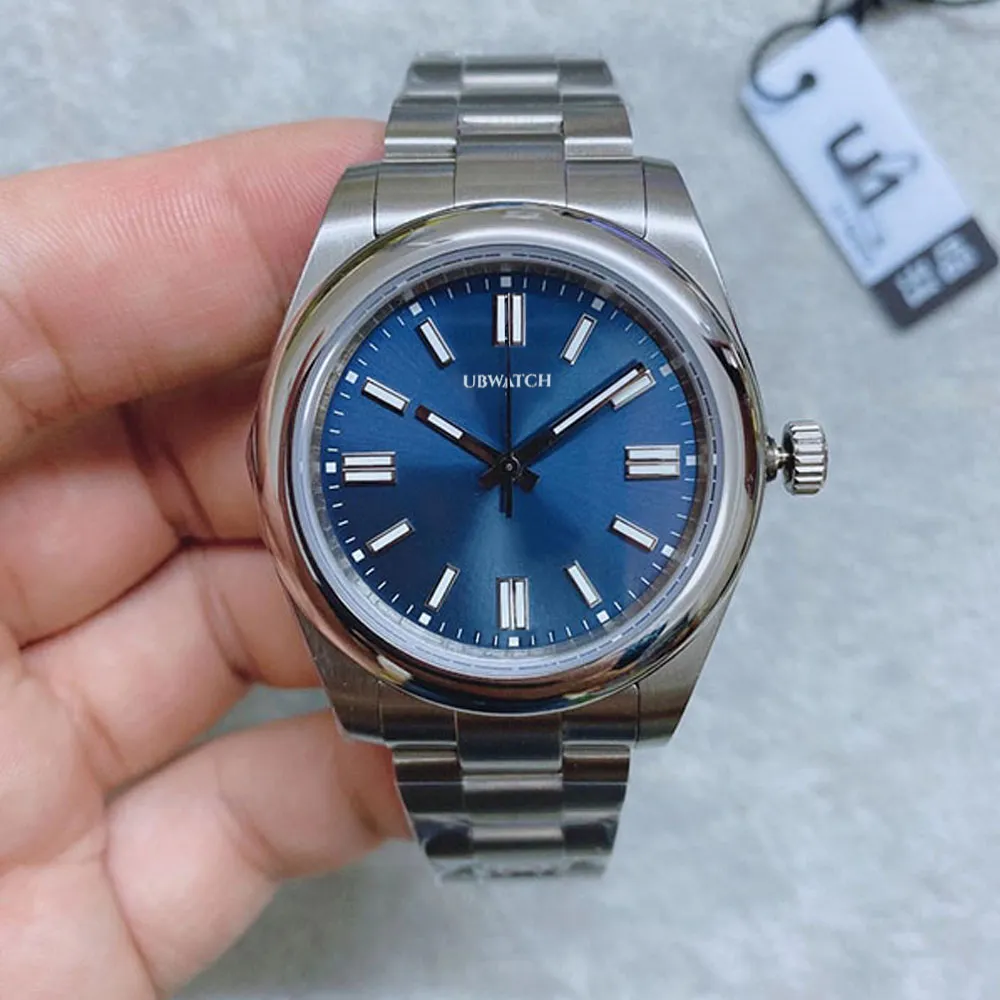 ST9 Steel Mens 36mm Sapphire Glass Watch Automatic Mechanical Outdoor Sports Baby Blue Dial Stainless Wristwatches