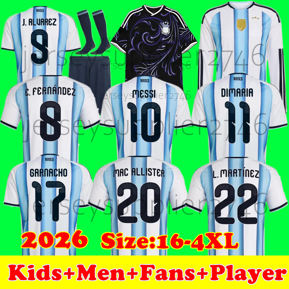 3XL 4XL 2026 World Cup Jersey ArgentinaS MESSIS Soccer Jerseys J.ALVAREZ E.FERNANDEZ DI MARIA Home Away Football Shirts 1998 BATISTUTA 1986 1994 MARADONA Kids Men Kit