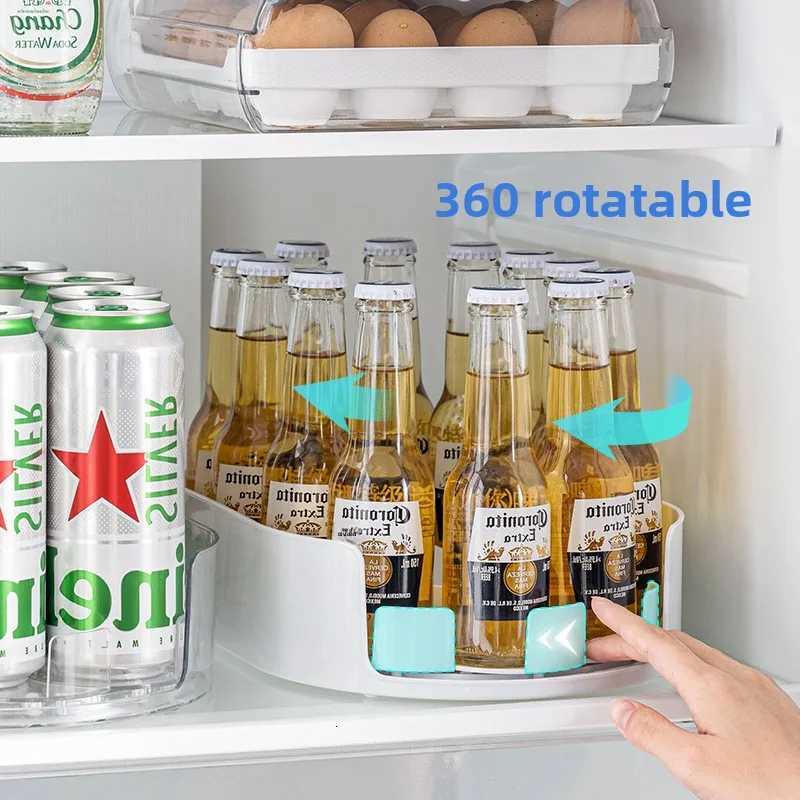 Refrigerator beverage organization kitchen bottle storage rack can turntable seasoning box bottle Y251126