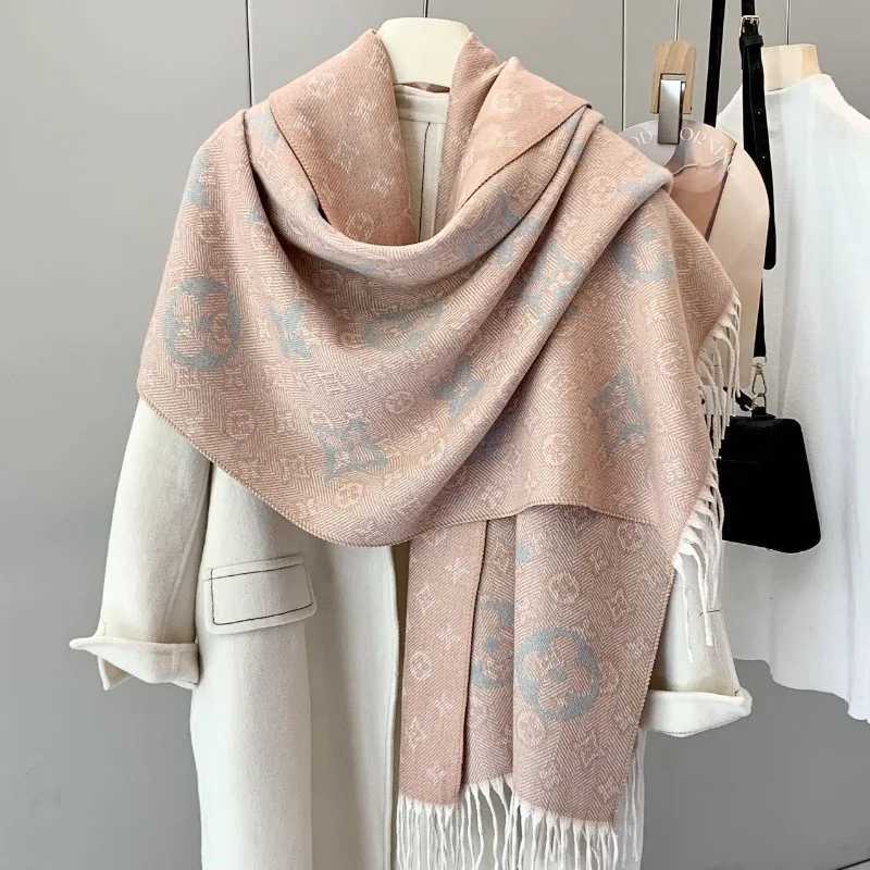 Lace-like double-sided pattern warm jacquard short fringed scarf for ladies shawl-style headband L251126