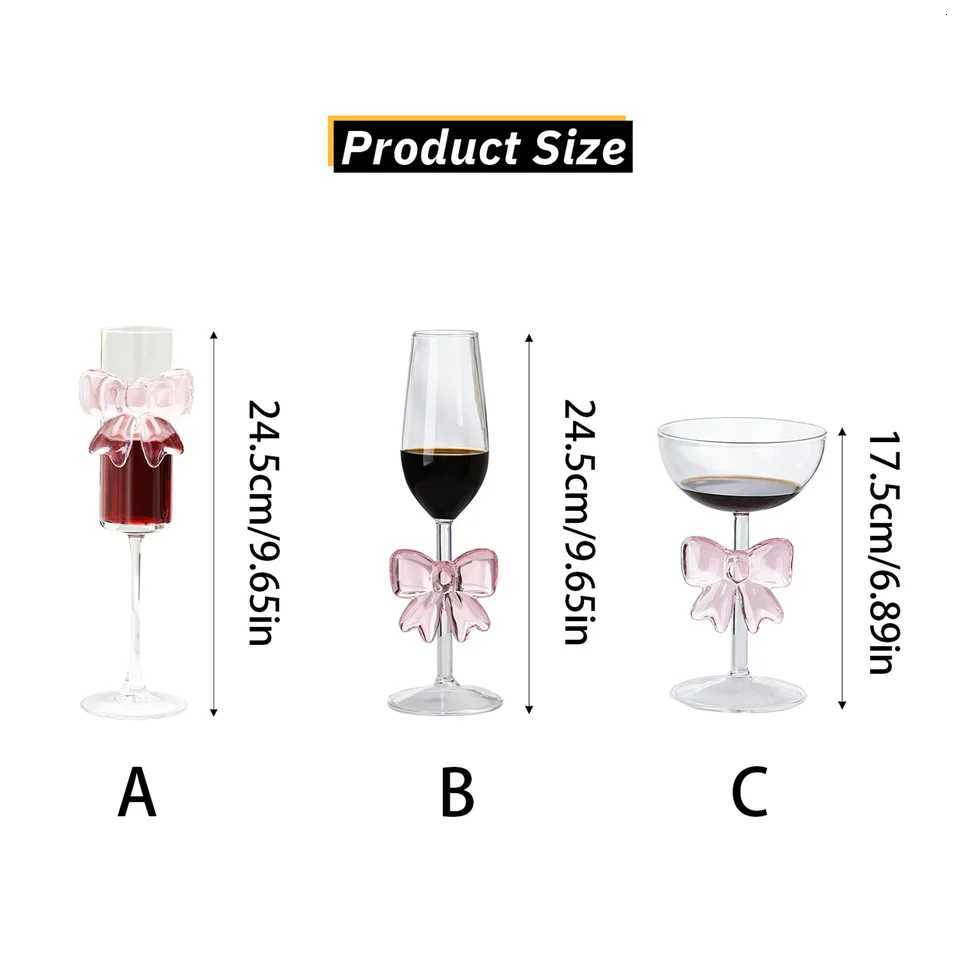 1-pack creative pink bow champagne tall wine glass sparkling wine glass suitable for family dining table outdoor party festival C251126