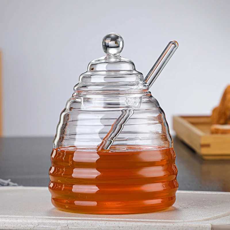 1Set Glass Honeycomb Tank Honey Storage Container With Dipper And Lid Honey Bottle For Home Wedding Party Kitchen Tools Y251126