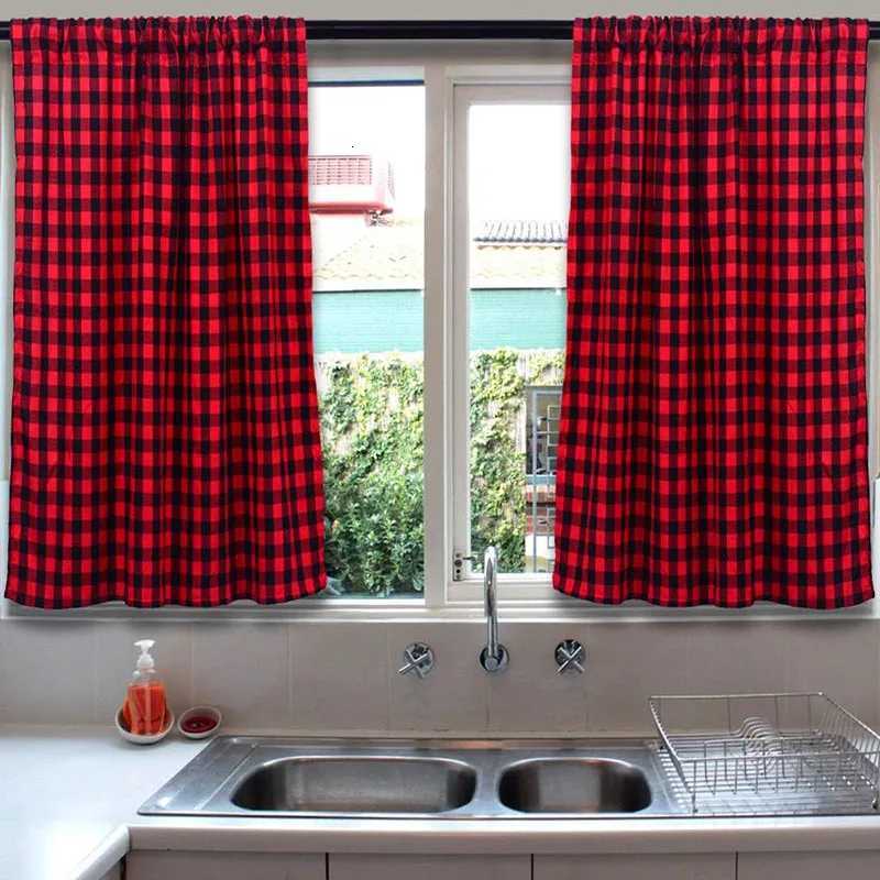 Curtain Christmas 1Panel Buffalo Check Curtains Black Red Plaid Blackout Drapes Farmhouse Kitchen Country Living Room Bedroom Christmas Decoration Y25