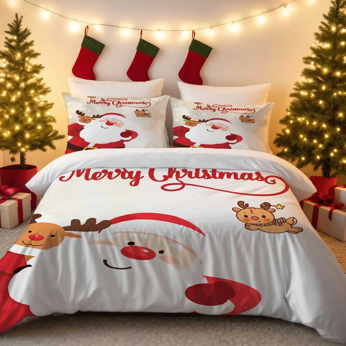 Christmas 3pc Christmas Music Guitar Print Red Chipless Bedding Set Soft and Comfortable Bedroom Dormitory Multiple Sizes Machine Washable Y251126