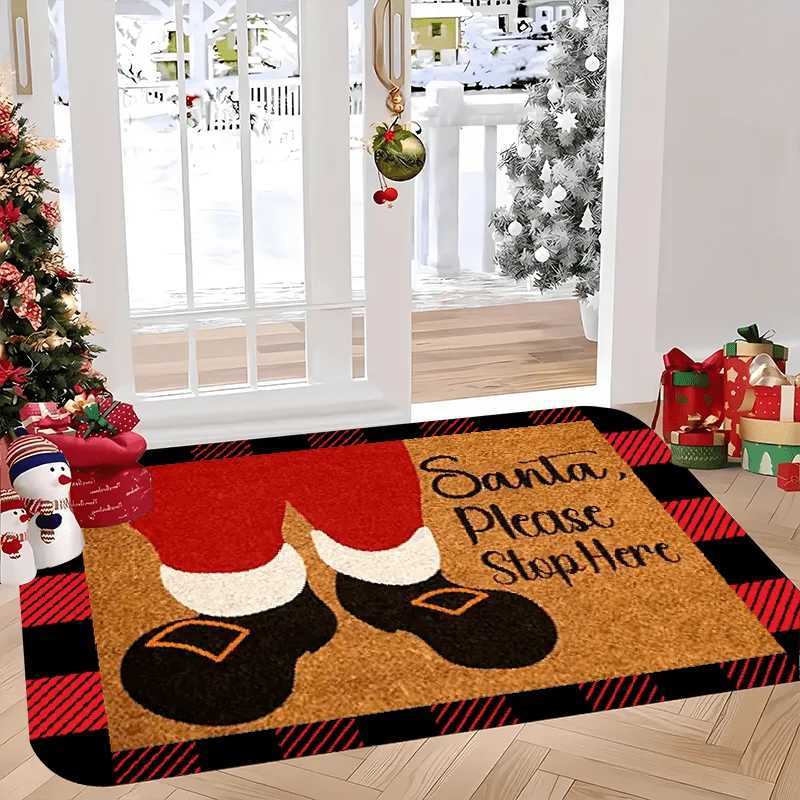 Santa Claus Welcome Doormat Flannel Non-Slip Indoor Outdoor Mat for Kitchen Laundry Bathroom Holiday DecorM251126