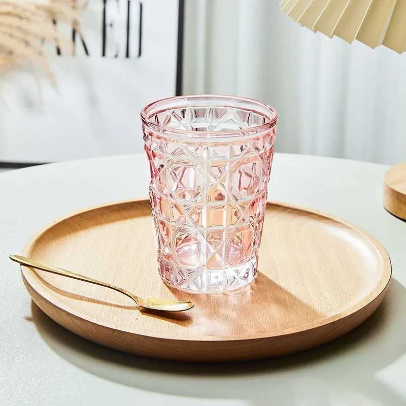 European-Style Colored Plaid Creative Whiskey GlassesBeer Steins Handmade Carved Tumbler Glass Water Cup Wine Mug Geometric C251126