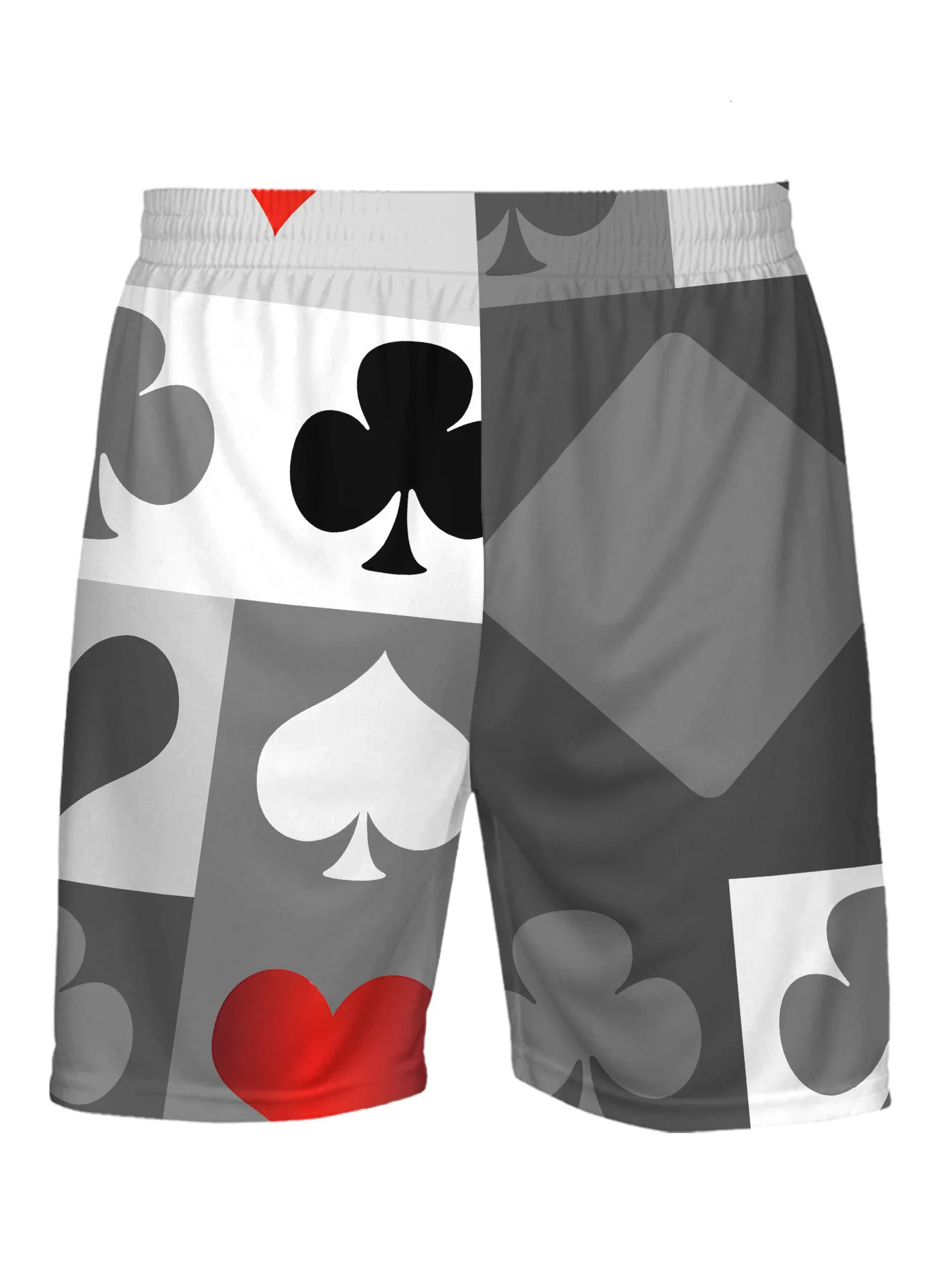 Mens Poker Card Symbol Printed Casual Clothing - Lightweight Polyester T-shirt and Shorts Set Crew Neck Opaque Knitted Fabric 250423