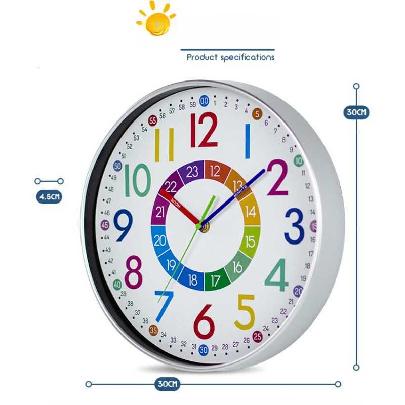 12 inch Non-Ticking Wall Clock Children rooms Teaching Clock Hanging Kids Room Silent Colorful Decorative Clock Home Decor C251126
