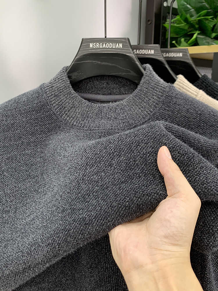 Light luxury men knitted high neck sweater new trend brand cartoon bear embroidery soft plush thicken casual versatile pullover X251106