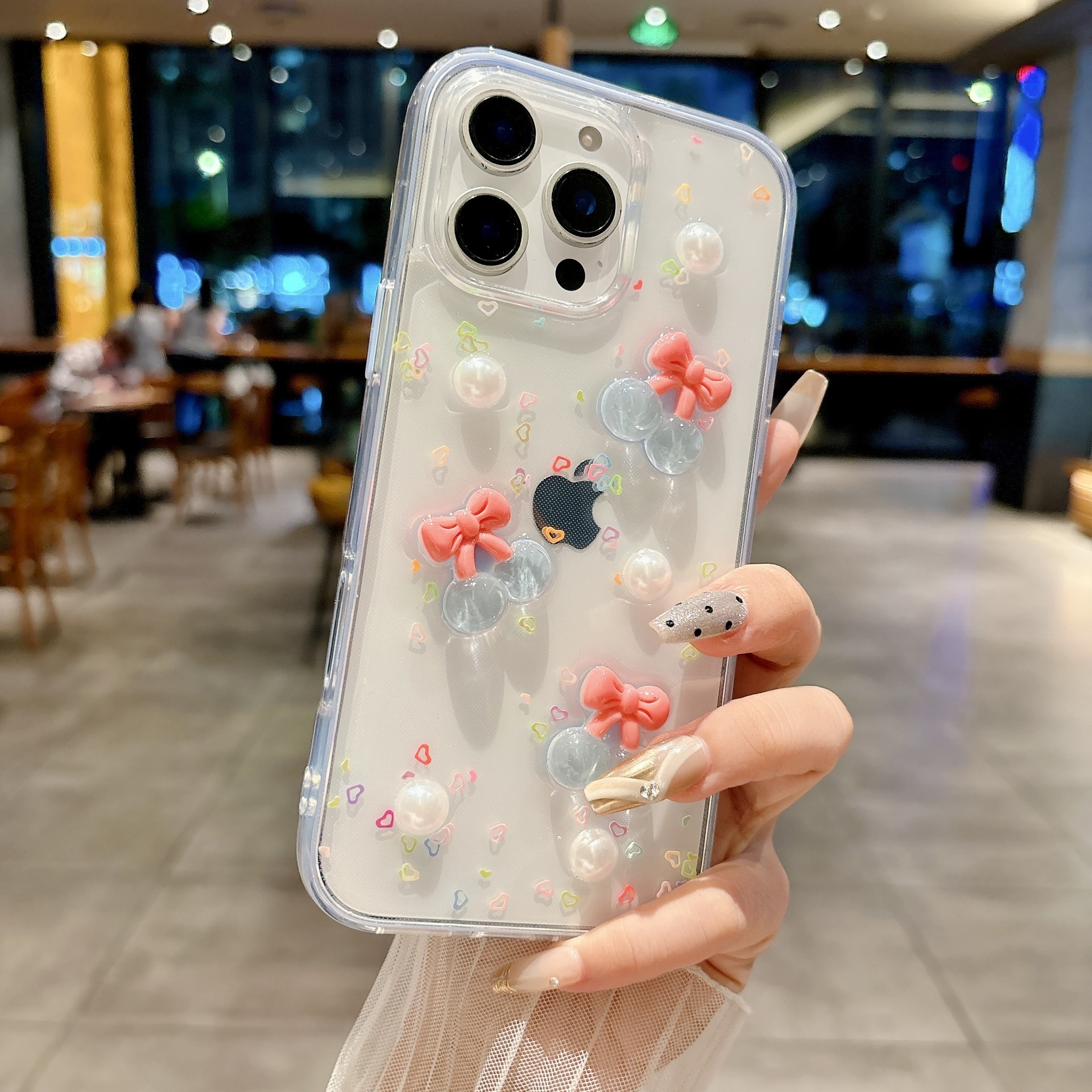 Compatible with iPhone 16 Two-in-One Candy Resin Cherry Phone Case Apple 15 Pro Max Pearl Transparent Two-Tone
