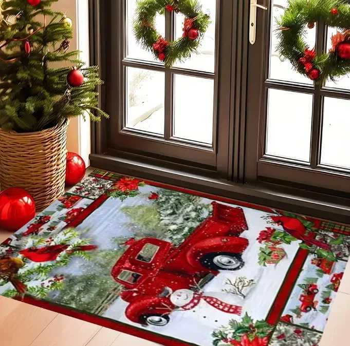 Christmas Red Santa Claus Truck Carpet Door Mat Door Mat Living Room Carpet Christmas Decoration Room Home Decoration RugsM251126