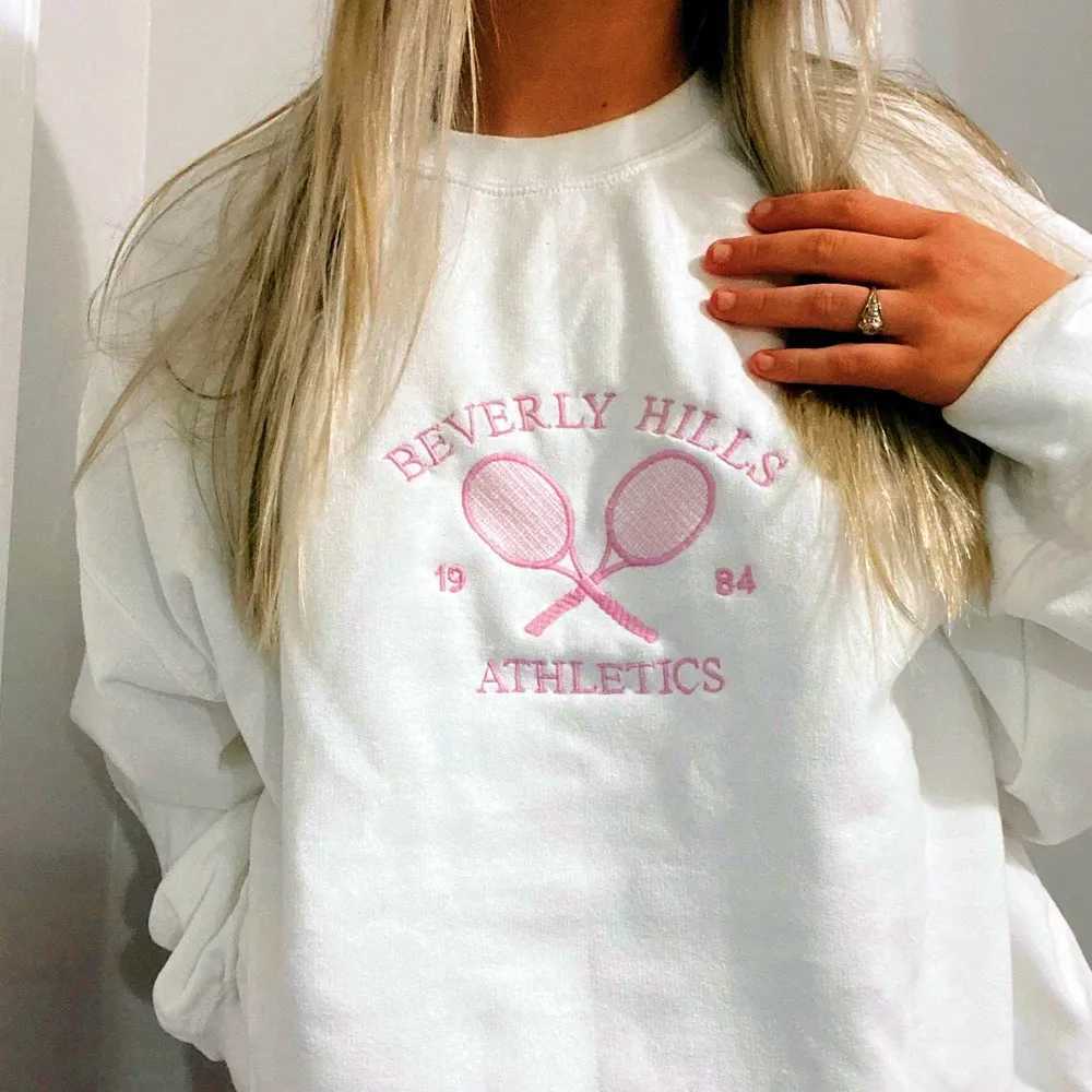 Tennis Athletics Letters Embroidered Sweatshirts Women White Loose Spring Pullover Long Sleeve Retro Thin Cotton Casual Jumpers J251136