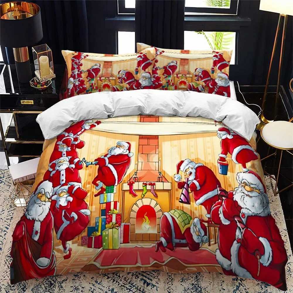 Christmas Christmas Polywster Duvet Cover Set King Queen Size Winter Red Santa Claus Gift Merry Christmas for Boys Girls Teens Bedding Set Y251126