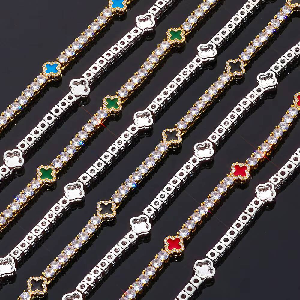 NUOYA Four Leaf Clover Tennis Choker Necklace for Women White Gold Plated Iced Out CZ Chain Fine Hip Hop Jewelry