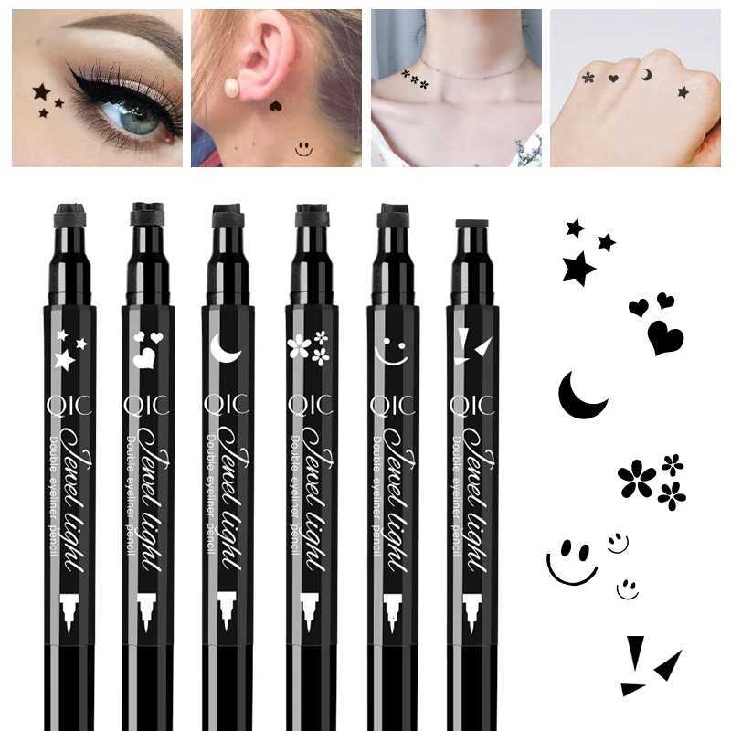 1pcs Liquid Eyeliner Pen Set Dual-Tip Stamps with Black Ink - Includes Heart Moon Star Shapes for Eye Makeup Eyeliner StampT251126
