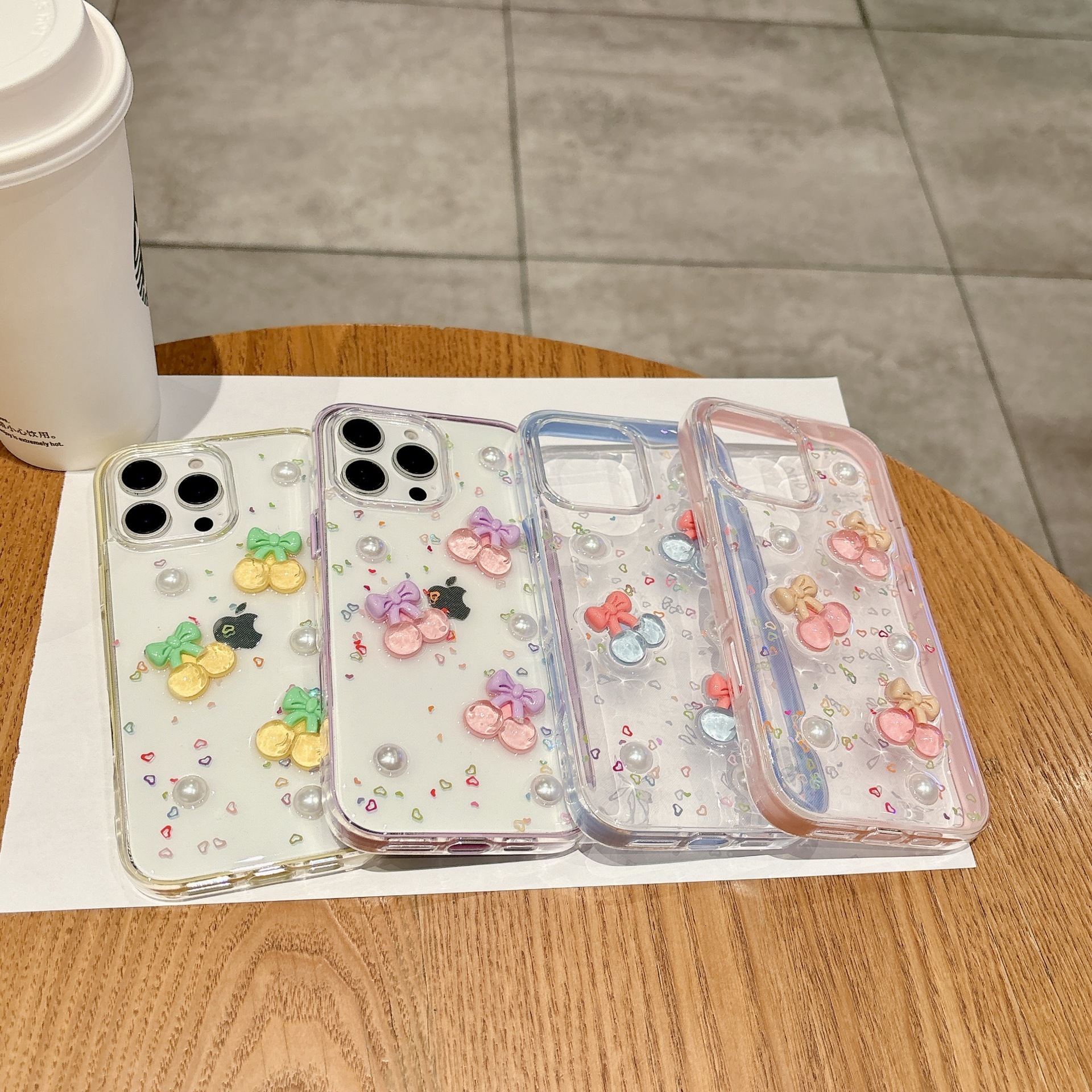 Compatible with iPhone 16 Two-in-One Candy Resin Cherry Phone Case Apple 15 Pro Max Pearl Transparent Two-Tone