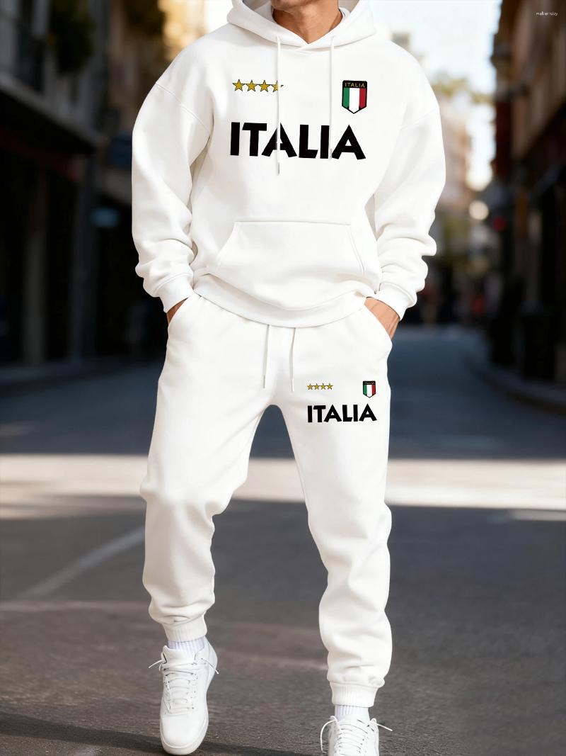 Men's Tracksuits Italia Italian Printing Man Hoodie Set Loose Pocket Two Pices Sets Fleece Autumn Hoodies Casual Winter Jogging