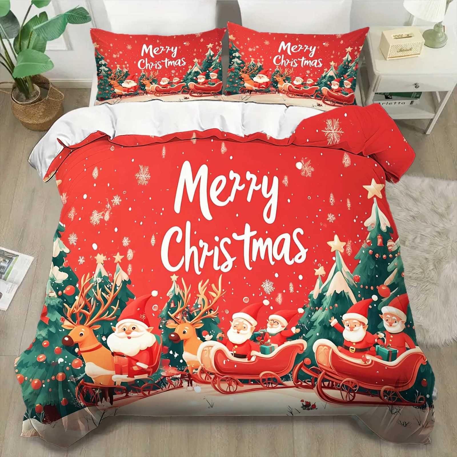 Christmas MERRY Christmas 2026 Bedding Set 3D Printed Duvet Cover Set Soft Single Double Size Bed Set 2026 Christmas Home Decorations Y251126