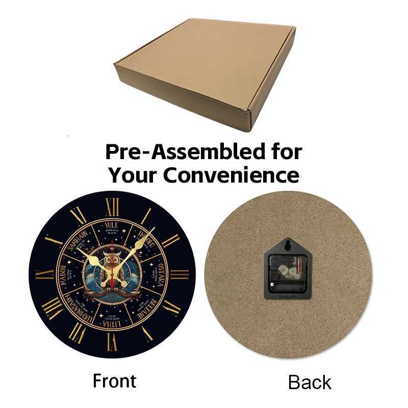 Night Owl Design Wooden Round Silent Hanging Wall Clock Suitable For Living Room Office Study Room Bedroom Home Decoration C251126